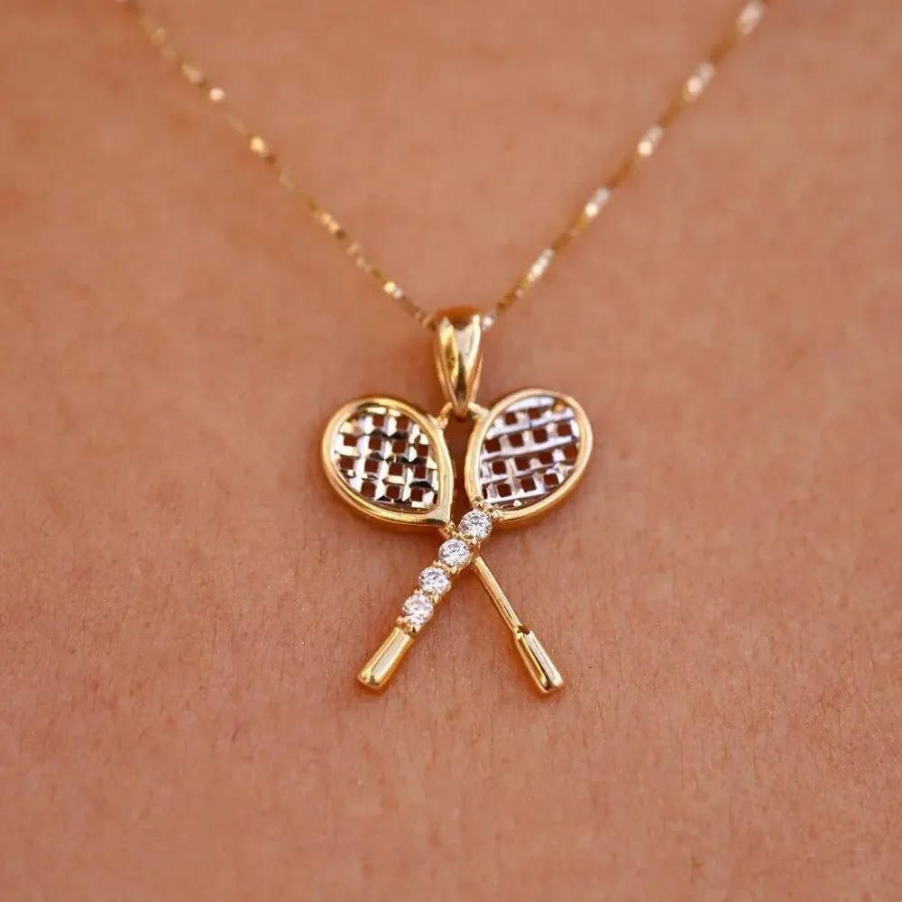 14K Solid Gold Tennis Racquet Pendant 1.4g Two-Tone